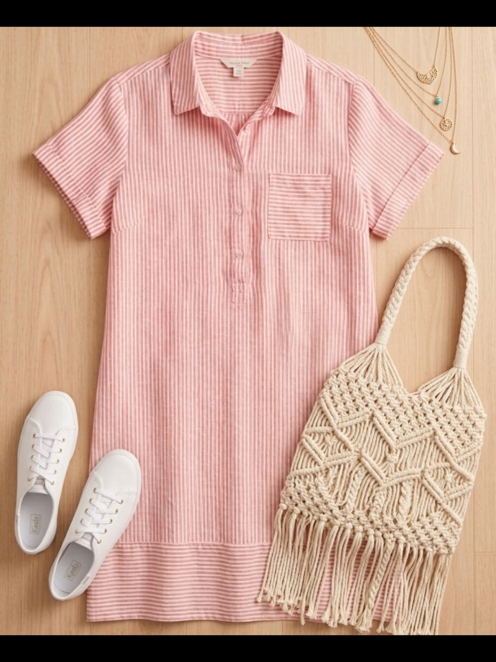 Garnet Hill Salmon Pink and White Striped 100% Linen Dress NWT Boho Minimalist